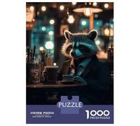 Rompecabezas Difícil para Adultos De 1000 Piezas Raccoon and A Cuppa Tea Rompecabezas para Adultos Juego De Ingenio Carrera De Velocidad De Manos Desafío Educativo 52x38cm/1000pcs