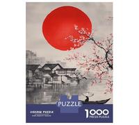 Rompecabezas Difícil para Adultos De 1000 Piezas Red Sun, Cherry Blossoms, and Boat Rompecabezas para Adultos Juego De Ingenio Carrera De Velocidad De Manos Desafío Educativo 38x26cm/1000pcs