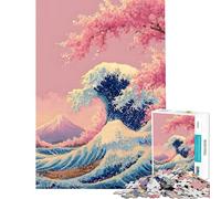 Rompecabezas difícil para Adultos de 1000 Piezas Rosa con la Gran Ola y Flores de Cerezo Juguete para armar Divertido y con Humor Un Gran Regalo para los Amantes de los Videojuegos (tamaño 50x75cm)