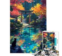 Rompecabezas difícil para Adultos de 1000 Piezas Santuario de otoño Gato Negro japonés Rompecabezas para Adultos Juegos relajantes Que mejoran la Memoria Un Reto para completar (tamaño 50x75cm)