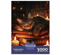 Rompecabezas Difícil para Adultos De 1000 Piezas Sleeping Cat on Books Rompecabezas Antiestrés Juguetes De Corte De Precisión Gran Regalo para Jugar 52x38cm/1000pcs