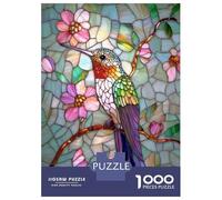 Rompecabezas Difícil para Adultos De 1000 Piezas Stained Glass Hummingbird Rompecabezas para Adultos Juguetes De Bricolaje Mejora La Memoria Desafiante De Completar 52x38cm/1000pcs