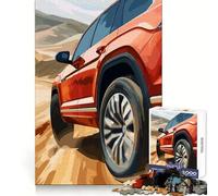 Rompecabezas difícil para Adultos de 1000 Piezas: SUV Rojo en Carretera desértica Juguete Intelectual Tiempo de Ocio Corte de Calidad (38x52cm)