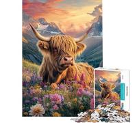 Rompecabezas difícil para Adultos de 1000 Piezas Toro de Las Tierras Altas Entre Flores Juguetes educativos Juegos de relajación Carrera de Velocidad Manual Obra de Arte Regalos (tamaño 75x50cm)