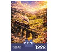Rompecabezas Difícil para Adultos De 1000 Piezas Train Crossing A Flower-Covered Viaduct at Sunset Rompecabezas Antiestrés Juguetes De Corte De Precisión Gran Regalo para Jugar 38x26cm/1000pcs