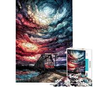 Rompecabezas difícil para Adultos de 1000 Piezas Tren en un Puente bajo un Cielo arremolinado Rompecabezas antiestrés para Adultos Decoración del hogar Un Reto para completar (tamaño 50x75cm)