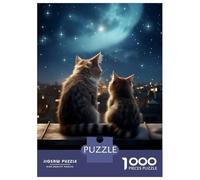 Rompecabezas Difícil para Adultos De 1000 Piezas Two Cats Gazing Night Sky Rompecabezas para Adultos Juguetes Antiestrés Desafío Educativo De Corte De Precisión 38x26cm/1000pcs