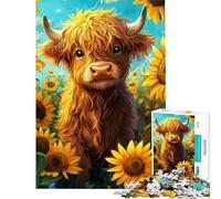 Rompecabezas difícil para Adultos de 1000 Piezas Vaca de Las Tierras Altas bebé en un Campo de Girasoles Rompecabezas para Adultos Juguetes de Bricolaje Divertidos y con Humor Un Gran Regalo