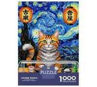 Rompecabezas Difícil para Adultos De 1000 Piezas Van Gogh Style Cat Sushi Restaurant Rompecabezas Juego Práctico Una Obra De Arte Regalos para Amigos Y Familiares 52x38cm/1000pcs