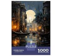 Rompecabezas Difícil para Adultos De 1000 Piezas Venice Night Canal Scene Rompecabezas para Adultos Juego Práctico Arte De Pared Regalo De Cumpleaños, Regalos, 52x38cm/1000pcs