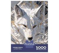 Rompecabezas Difícil para Adultos De 1000 Piezas White Wolf Portrait with Gold Accents Rompecabezas Juego Práctico Una Obra De Arte Regalos para Amigos Y Familiares 52x38cm/1000pcs