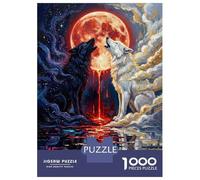 Rompecabezas Difícil para Adultos De 1000 Piezas Wolves Howling at The Blood Moon Rompecabezas Juego Práctico Una Obra De Arte Regalos para Amigos Y Familiares 70x50cm/1000pcs