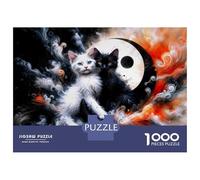 Rompecabezas Difícil para Adultos De 1000 Piezas Yin Yang Cats Art Print Rompecabezas para Adultos Juego Práctico Arte De Pared Regalo De Cumpleaños, Regalos, 38x26cm/1000pcs
