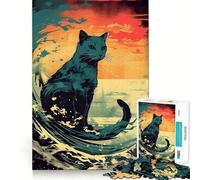 Rompecabezas difícil para Adultos Gato al Atardecer y Olas de 1000 Piezas, Juguete de lógica, vínculo Familiar, Corte de precisión, cálida Sorpresa 50x75cm