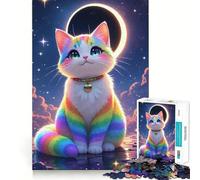Rompecabezas difícil para Adultos Gato Arcoíris, Cielo Iluminado por la Luna, 1000 Piezas, Desafío Mental, Juguete de Ocio Suave, Corte Preciso, Regalo Memorable (38x26cm)