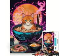 Rompecabezas difícil para Adultos Gato Naranja en tazón de Ramen, 1000 Piezas, con Sistema de Memoria, fácil de armar, Ideal para el Ocio Regalo artístico (38x52cm)