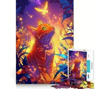 Rompecabezas difícil para Adultos Gato Naranja Mirando una Mariposa, 1000 Piezas Juego Inteligente para el hogar Disfrute del Montaje de la Imagen Regalo Festivo (50x75cm)