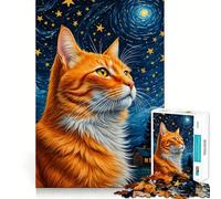 Rompecabezas difícil para Adultos Gato Naranja Noche Estrellada, 1000 Piezas, Memory Lift, fácil de armar, Ideal para el Ocio, Regalo artístico (38x52cm)
