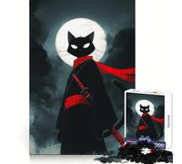 Rompecabezas difícil para Adultos Gato Ninja con Katana y Luna 1000 Piezas Memory Lift Fácil de armar Ocio Imagen Regalo Artístico (38x26cm)