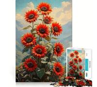 Rompecabezas difícil para Adultos Girasoles en Paisaje de montaña de 1000 Piezas, Juguete de lógica, vínculo Familiar, Corte de precisión, cálida Sorpresa 38x26cm