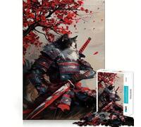 Rompecabezas difícil para Adultos Guerrero Gato Samurai Hojas Rojas 1000 Piezas Juguete de lógica Fina Divertido y Relajante Bordes limpios Regalo Original (38x26cm)