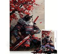 Rompecabezas difícil para Adultos Guerrero Gato Samurai Hojas Rojas 1000 Piezas Juguete de lógica Fina Divertido y Relajante Bordes limpios Regalo Original (38x26cm)