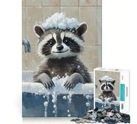 Rompecabezas difícil para Adultos Hora del baño del Mapache 1000 Piezas Rompecabezas Mental Relajante Arte de ensamblaje (38x26cm)