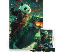 Rompecabezas difícil para Adultos Jinete Panda sobre Dragón de 1000 Piezas Juguete de Think Toy Obra de Arte de Corte Limpio y Divertido (50x75cm)