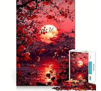 Rompecabezas difícil para Adultos Lago Iluminado por la Luna con Flores Rojas de 1000 Piezas Juguete de lógica Pura Actividad en casa Diseño Limpio Regalo Encantador (38x52cm)