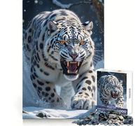 Rompecabezas difícil para Adultos: Leopardo de Las Nieves rugiendo en Invierno, 1000 Piezas Juguete Intelectual Tiempo Acogedor Corte de Calidad (38x52cm)