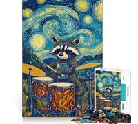 Rompecabezas difícil para Adultos Mapache Baterista Noche Estrellada de 1000 Piezas Juguete Que desafía la Mente Ideal para el Ocio Corte preciso Regalo Memorable (50x75cm)