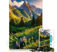 Rompecabezas difícil para Adultos Montaña Pradera Atardecer 1000 Piezas Think Toy Peaceful Fun Clean Cut Fine Art Piece (38x52cm)