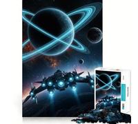Rompecabezas difícil para Adultos Nave Espacial Frente a un Planeta anillado, 1000 Piezas Juguete Inteligente, Divertido y Casual Corte preciso Regalo artístico 38x26cm
