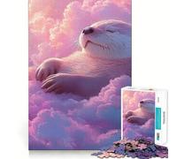 Rompecabezas difícil para Adultos Nutria durmiendo en Las Nubes, 1000 Piezas Mejora la Memoria Juego Relajante Corte (38x52cm)
