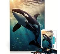 Rompecabezas difícil para Adultos Orca, Ballena, Puesta de Sol, Buceo, 1000 Piezas, Memory Lift, Fácil, Ocio, Imagen, Ensamblaje, Regalo Artístico (38x26cm)