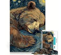 Rompecabezas difícil para Adultos Oso durmiendo en la Noche Estrellada de 1000 Piezas, Juguete de lógica, vínculo Familiar, Corte de precisión, cálida Sorpresa 38x26cm