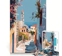 Rompecabezas difícil para Adultos Paisaje de una Calle de un Pueblo Griego de la Isla de Rodas, 1000 Piezas, Rompecabezas Mental, Relajante, Arte para armar, (38x52cm)