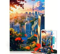 Rompecabezas difícil para Adultos Paisaje Urbano de Tokio al Atardecer de 1000 Piezas Mejora la Memoria, Calma y evasión Bordes Ajustados 50x75cm