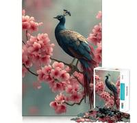 Rompecabezas difícil para Adultos Pavo Real posado Entre Flores de Cerezo, 1000 Piezas, Juguete de lógica Resistente, Tiempo en Familia, Bordes Transparentes, Regalo Ideal (38x52cm)