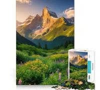 Rompecabezas difícil para Adultos Prado de montaña al Atardecer de 1000 Piezas Juguete de lógica Resistente Tiempo de convivencia Bordes definidos Regalo Ideal (38x52cm)