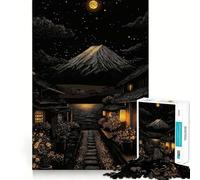 Rompecabezas difícil para Adultos Pueblo japonés Nocturno con el Monte Fuji, 1000 Piezas Juego Inteligente para el hogar Disfrute del Montaje de la Imagen Regalo Festivo (38x26cm)