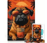 Rompecabezas difícil para Adultos Pug Healing on The Beach (Un Carlino sanando en la Playa), 1000 Piezas, con Memoria, fácil de armar, Ideal para el Ocio Regalo artístico (38x52cm)