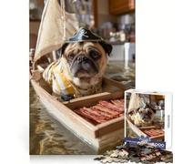 Rompecabezas difícil para Adultos Pug Pirata Navegando con Tocino, 1000 Piezas, Juguete de lógica sólida, diversión Sencilla, Corte de precisión, (38x52cm)