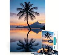Rompecabezas difícil para Adultos Reflejo de Palmera al Atardecer, 1000 Piezas Juego Inteligente para el hogar Disfrute del Montaje de la Imagen Regalo Festivo (38x52cm)