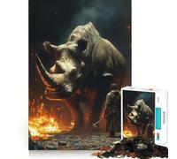 Rompecabezas difícil para Adultos: Rinoceronte en Llamas con Hombre, 1000 Piezas, Recall Boost Quiet Calm Smooth Cut Classic Gift (50x75cm)