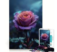 Rompecabezas difícil para Adultos Rosa púrpura con Gotas de rocío de 1000 Piezas con Efecto Memoria Fácil de armar Ideal para el Ocio Regalo artístico (50x75cm)