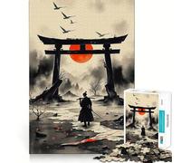 Rompecabezas difícil para Adultos: Samurai en la Puerta Torii con Sol Naciente, 1000 Piezas, Juego de Habilidad, Tiempo en Familia, Arte de Corte preciso, Coleccionable (38x52cm)