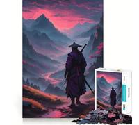 Rompecabezas difícil para Adultos: Samurái en Paisaje de montaña al Atardecer, 1000 Piezas, Recall Boost Quiet Calm Smooth Cut Classic Gift (38x26cm)