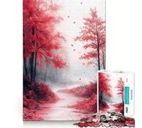 Rompecabezas difícil para Adultos Sendero del Bosque otoñal Rojo, 1000 Piezas, Juguete Que desafía la Mente, Entretenimiento Suave, Corte preciso, Regalo Memorable (38x26cm)