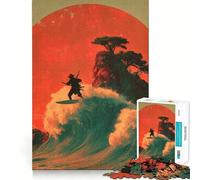 Rompecabezas difícil para Adultos: Surfista samurái en una Ola, 1000 Piezas, Juego de Habilidad, Tiempo en Familia, Arte de Corte preciso, Coleccionable (38x26cm)